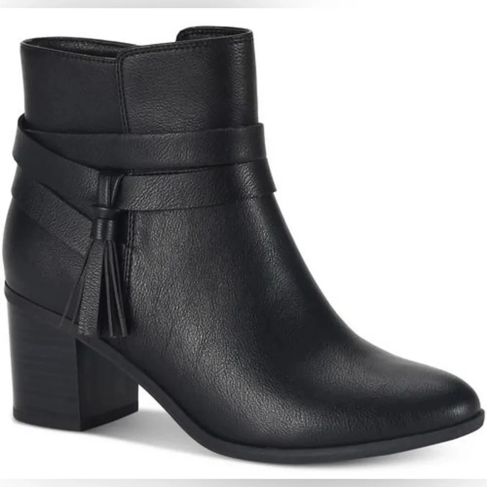 Style & Co. Black Leather Tassel Ankle Boots